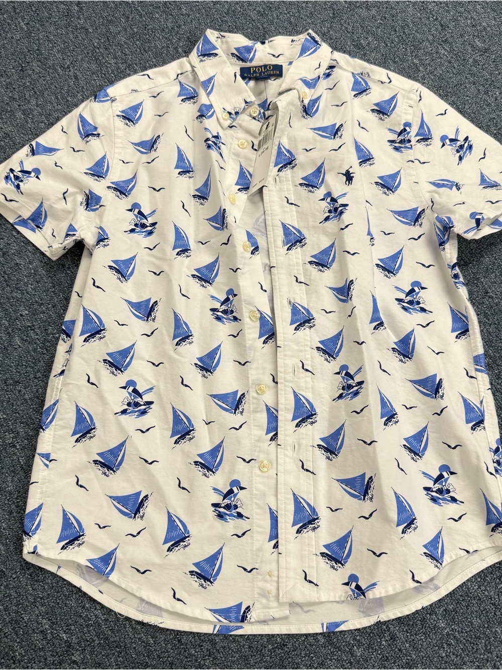 Polo Ralph Lauren short sleeve button-down shirt Sailboat Print NWT Large 14/16